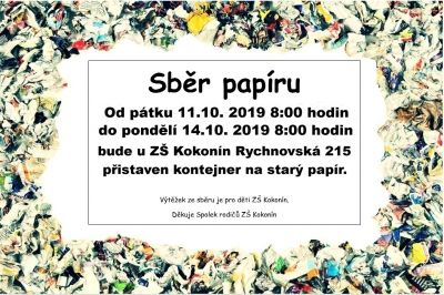 Sběr papíru 11.-14.10.2019